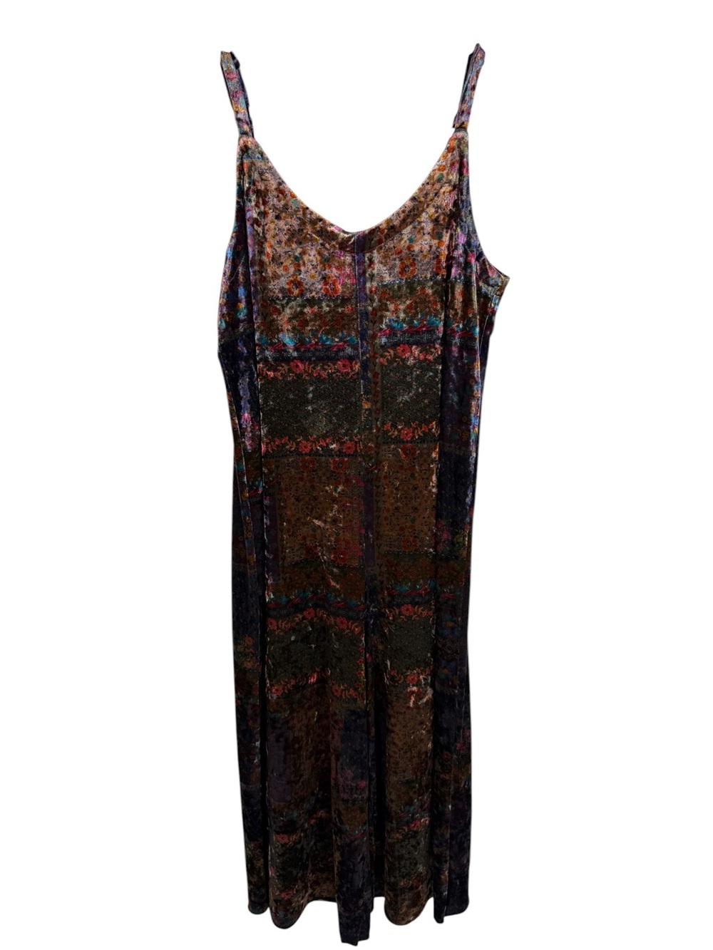 Natural Life Josie Velvet Printed Patchwork Wide Leg Jumpsuit Floral Sz Large - Picture 2 of 6